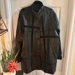 Rosleen Women's Black Lambskin Leather Jacket w/Suede Accents, Size XXL